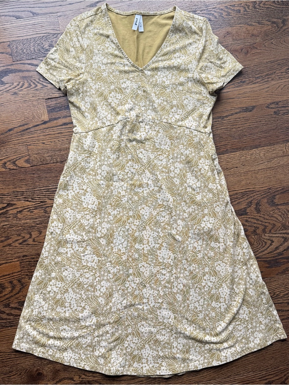 Pact Organic Cotton Mustard Yellow Floral Midi Dress Small